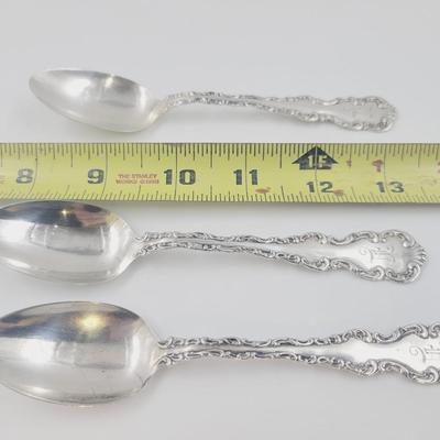 3 1891 GRHAM STERLING SILVER SPOONS - LOUIS XV PATTERN