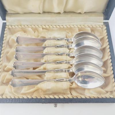 ANTIQUE COHR DENMARK STERLING SET OF 6 SPOONS W/ CASE