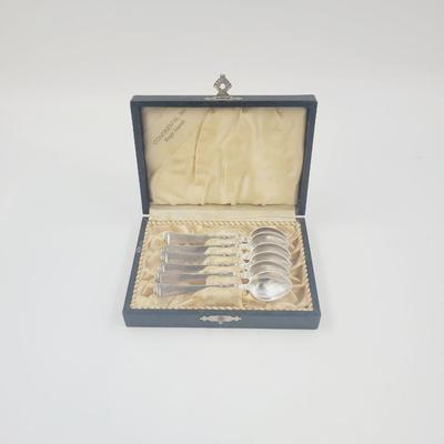 ANTIQUE COHR DENMARK STERLING SET OF 6 SPOONS W/ CASE