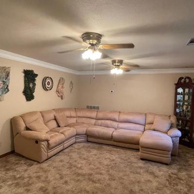 Tan Micro Fiber Sectional ~ Recliner, Chaise & Hide-a-way Bed ~ All In One
