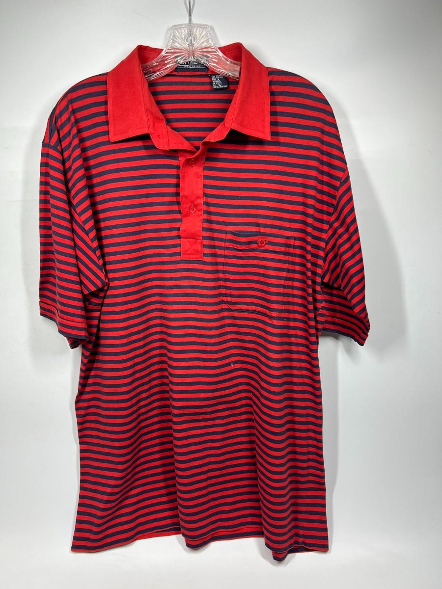John Henry Sportswear XL Red Striped Collared Shirt | EstateSales.org
