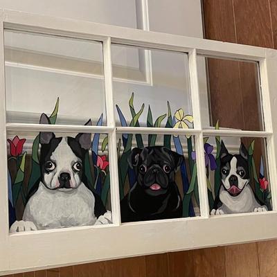 Window Painting with 3 Dogs
