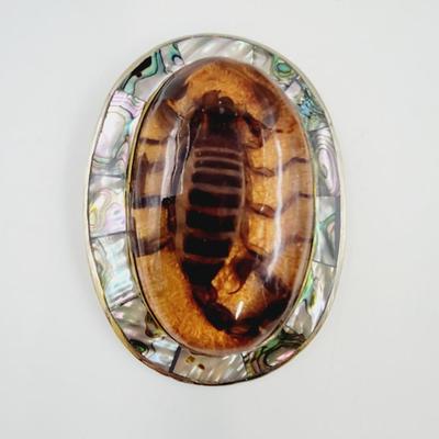 ABALONE MEXICAN SILVER SCORPION BELT BUCKLE