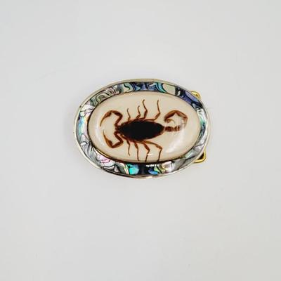 ABALONE MEXICAN SILVER SCORPION SMALL BELT BUCKLE