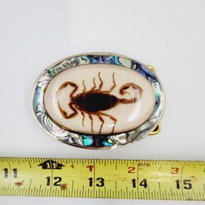 ABALONE MEXICAN SILVER SCORPION SMALL BELT BUCKLE