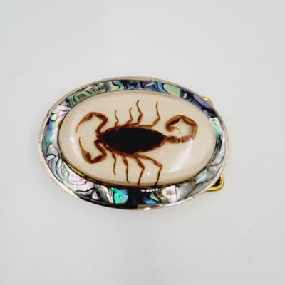 ABALONE MEXICAN SILVER SCORPION SMALL BELT BUCKLE