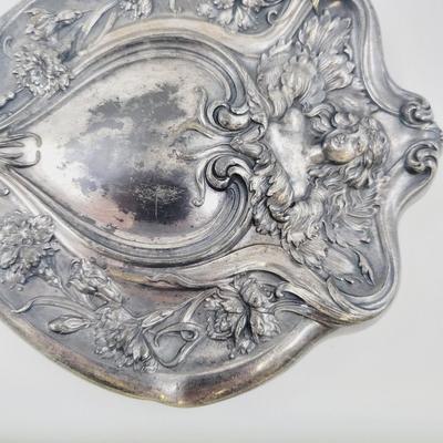 BEAUTIFUL ANTIQUE DETAILED SILVER PLATE HAND MIRROR