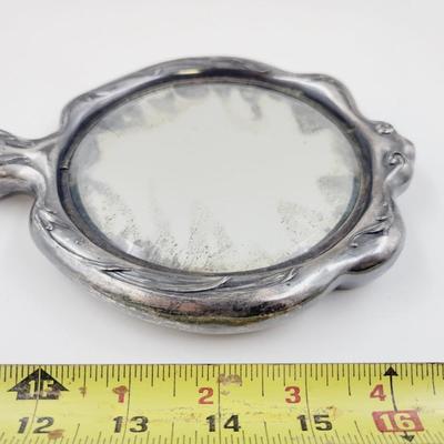 BEAUTIFUL ANTIQUE DETAILED SILVER PLATE HAND MIRROR