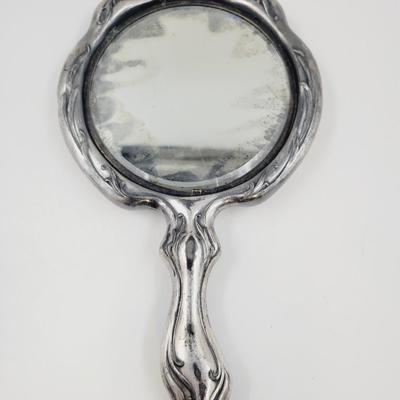 BEAUTIFUL ANTIQUE DETAILED SILVER PLATE HAND MIRROR