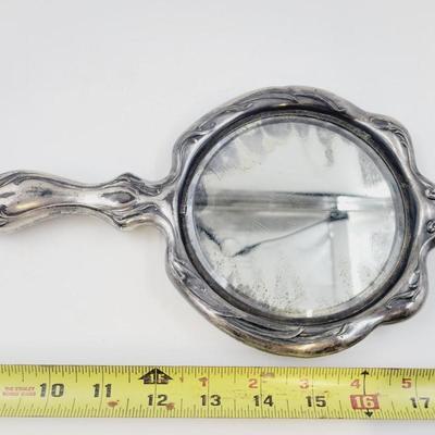 BEAUTIFUL ANTIQUE DETAILED SILVER PLATE HAND MIRROR