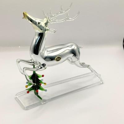 1476 Vintage German Mercury Glass Deer Decor  w/ Tree