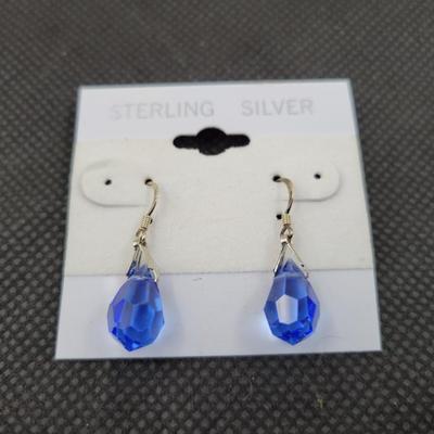 STERLING POST BLUE CRYSTAL TEAR DROP EARRINGS