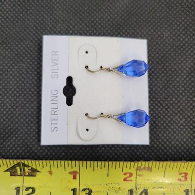 STERLING POST BLUE CRYSTAL TEAR DROP EARRINGS