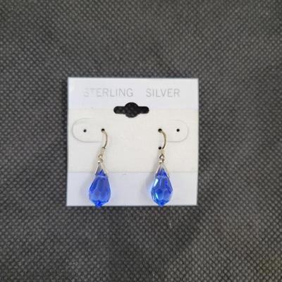 STERLING POST BLUE CRYSTAL TEAR DROP EARRINGS