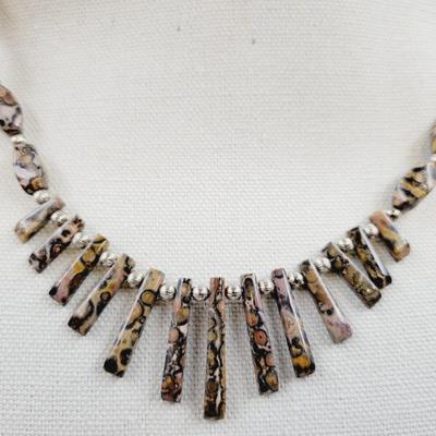HANDCRAFTED LEPARDSKIN JASPER & SILVER NECKLACE