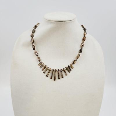 HANDCRAFTED LEPARDSKIN JASPER & SILVER NECKLACE