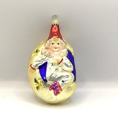 1485 Christopher Radko 1993 Mooning Over You Clown Glass Ornament