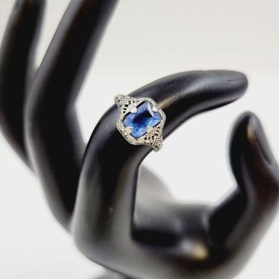 OSTBY & BARTON ANTIQUE STERLING LADIES BLUE SAPHIRE RING