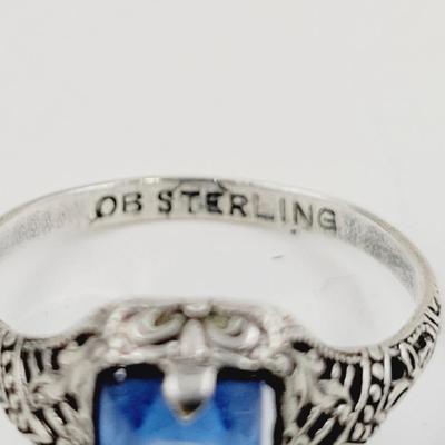 OSTBY & BARTON ANTIQUE STERLING LADIES BLUE SAPHIRE RING