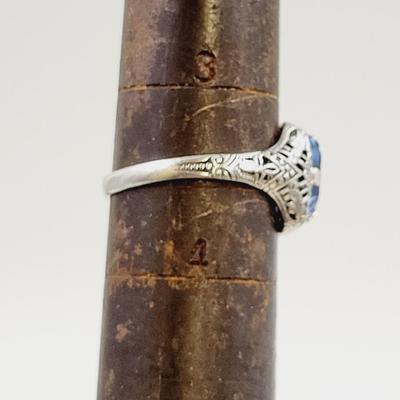OSTBY & BARTON ANTIQUE STERLING LADIES BLUE SAPHIRE RING