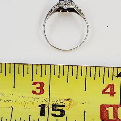 OSTBY & BARTON ANTIQUE STERLING LADIES BLUE SAPHIRE RING