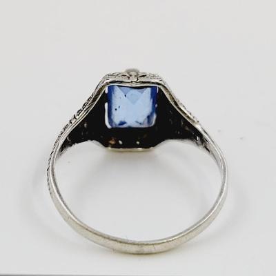 OSTBY & BARTON ANTIQUE STERLING LADIES BLUE SAPHIRE RING
