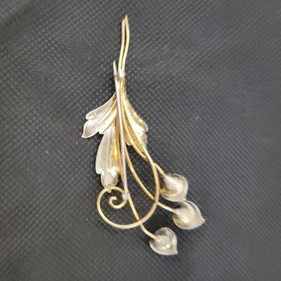 VINTAGE VAN DELL 1/20 12K GOLD FILLED ON STERLING BOUQUET REAL PEARL FLOWER LEAF BROOCH