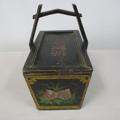 Antique Hand Painted Wood Sewing Basket
