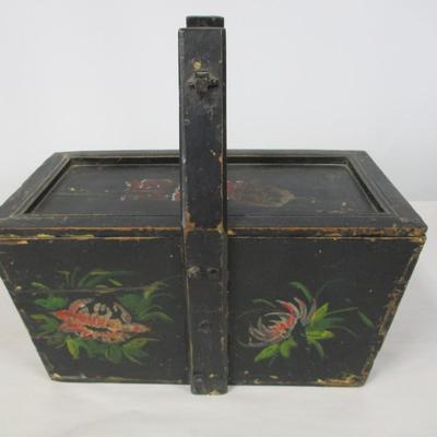 Antique Hand Painted Wood Sewing Basket