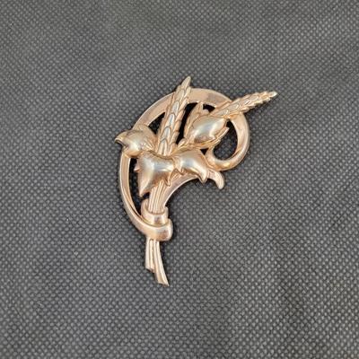 LOVELY ANTIQUE STERLING SILVER ART DECO FLORAL STALK BROOCH
