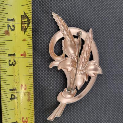 LOVELY ANTIQUE STERLING SILVER ART DECO FLORAL STALK BROOCH