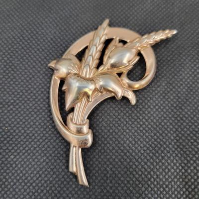 LOVELY ANTIQUE STERLING SILVER ART DECO FLORAL STALK BROOCH