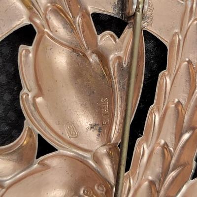 LOVELY ANTIQUE STERLING SILVER ART DECO FLORAL STALK BROOCH