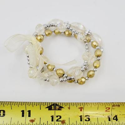 BEAUTIFUL TRI - STRETCHY GOLD TONED & FAUX CRYSTAL BRACELET