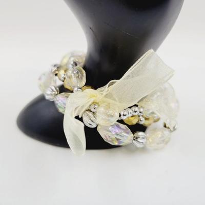 BEAUTIFUL TRI - STRETCHY GOLD TONED & FAUX CRYSTAL BRACELET