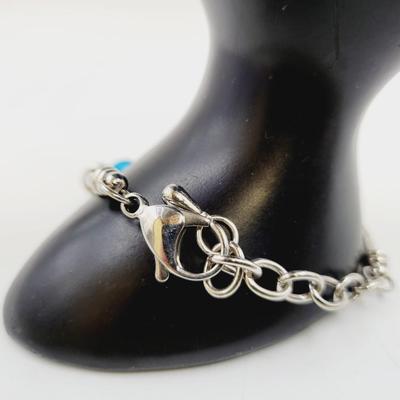 PANDORA STYLE BLUE & SILVER TONED LOBSTER CLAW BRACELET