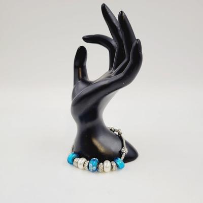 PANDORA STYLE BLUE & SILVER TONED LOBSTER CLAW BRACELET