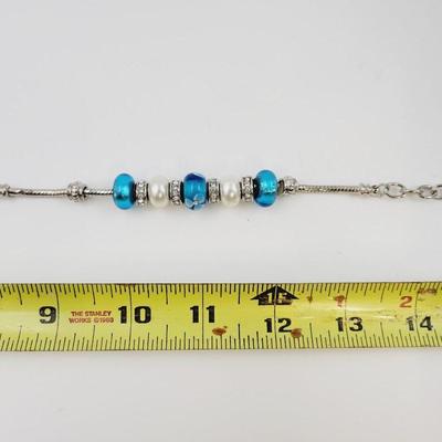 PANDORA STYLE BLUE & SILVER TONED LOBSTER CLAW BRACELET