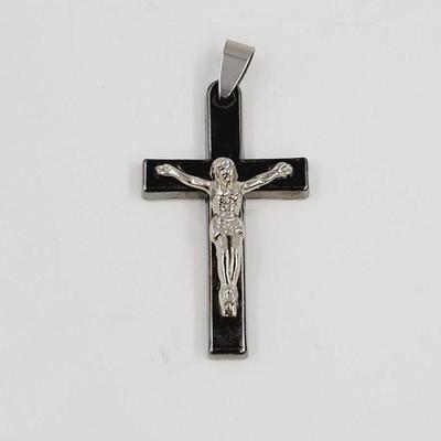 HEMATITE & SILVER JESUS ON THE CROSS PENDANT