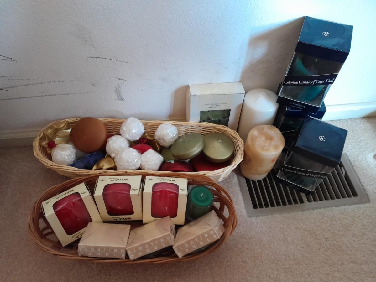 MOSTLY NEW CANDLES, FLOATING CANDLES AND CAPE COD COLONIAL CANDLES
