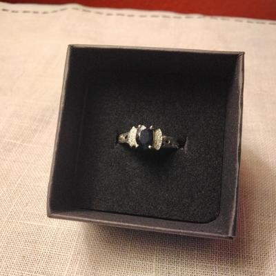 .45ctw Blue Sapphire & H-SI Diamond 925 Sterling Silver Ring Size 7
