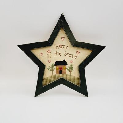 HAND CRAFTED STITCHED STAR CRAFTY SIGN - HOME OF THE BRAVE