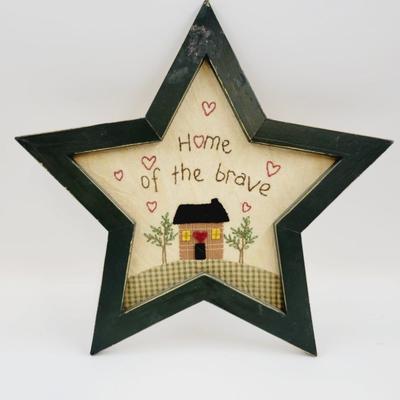 HAND CRAFTED STITCHED STAR CRAFTY SIGN - HOME OF THE BRAVE