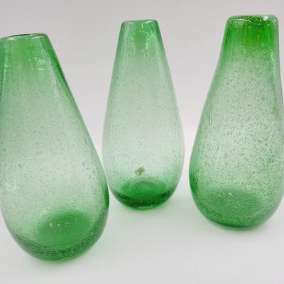 3 VINTAGE HAND BLOWN BUBBLE GLASS VASES - MADE IN MEXICO