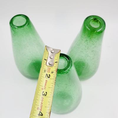 3 VINTAGE HAND BLOWN BUBBLE GLASS VASES - MADE IN MEXICO