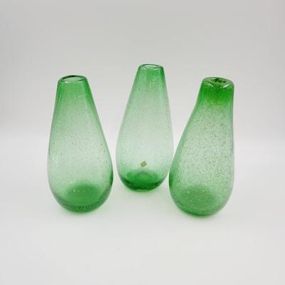 3 VINTAGE HAND BLOWN BUBBLE GLASS VASES - MADE IN MEXICO
