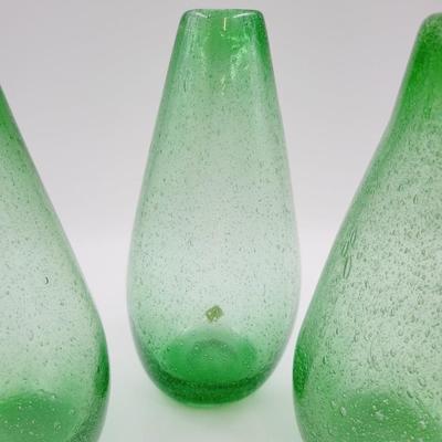 3 VINTAGE HAND BLOWN BUBBLE GLASS VASES - MADE IN MEXICO