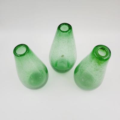 3 VINTAGE HAND BLOWN BUBBLE GLASS VASES - MADE IN MEXICO