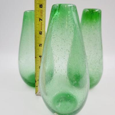 3 VINTAGE HAND BLOWN BUBBLE GLASS VASES - MADE IN MEXICO
