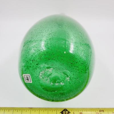 VINTAGE TALL GREEN HAND BLOWN BUBBLE GLASS VASE - MADE IN MEXICO